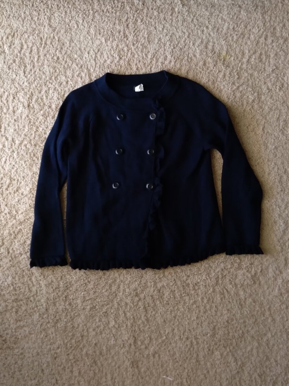 Vintage J Crew Navy Blue Cotton Button Front Jacket with Ruffles Womens Medium